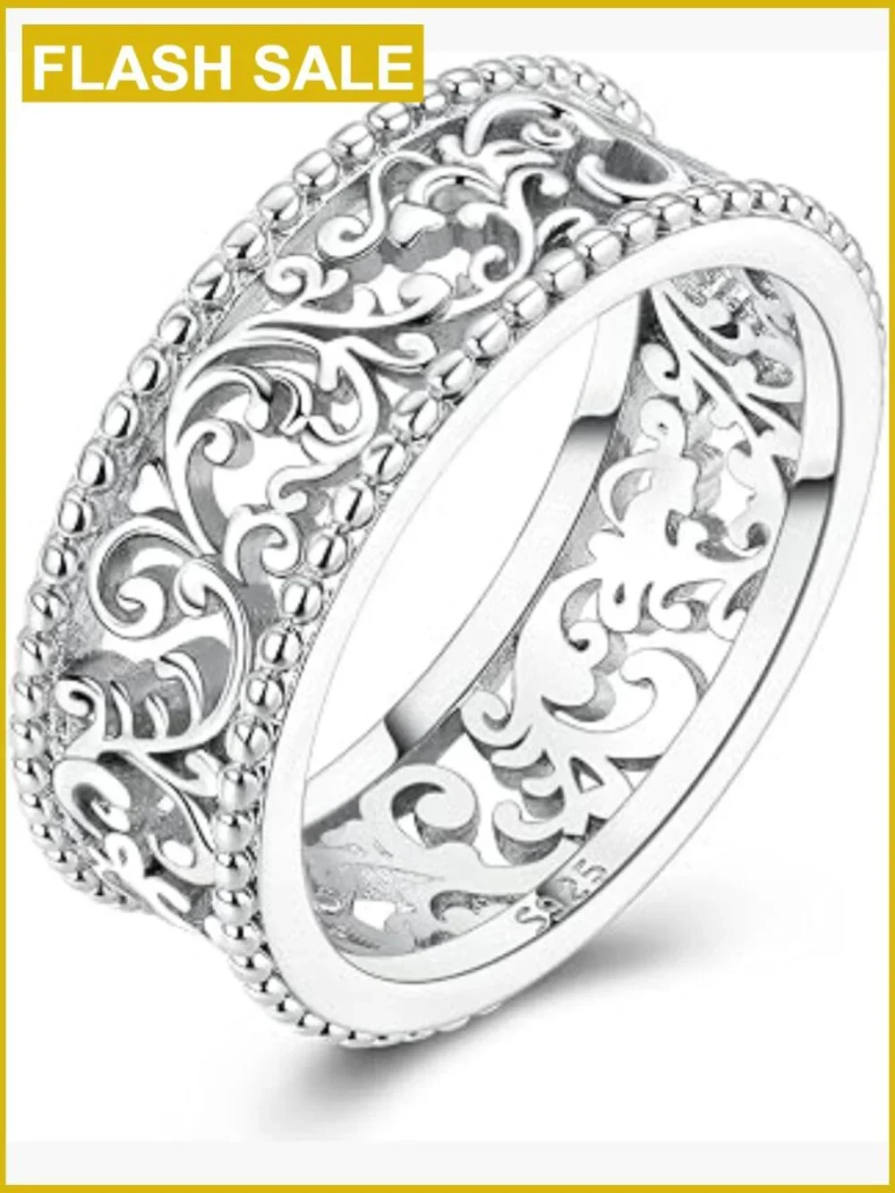 Vintage Filigree Stackable Ring 925 Sterling Silver Round Cubic Zirconia